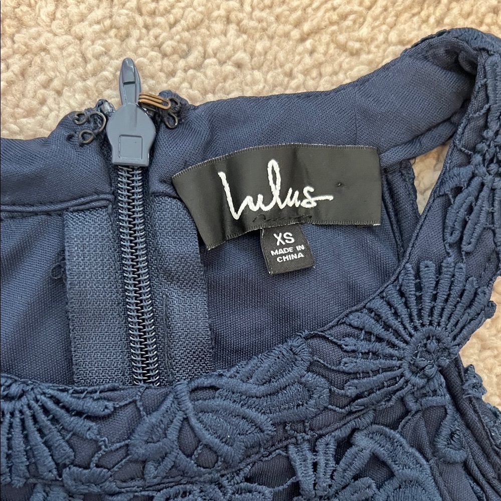 Lulu's Midnight Blue Lace Mini Dress - Picture 2 of 3
